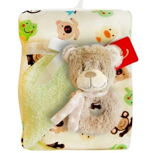 Obojstranná deka Bobo Baby s hrkálkou, zelená