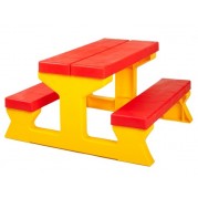 Plastový stôl a lavičky STAR PLUS, červeno-žltý