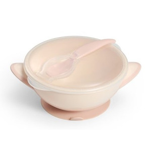 Baby Ono detská mištička s lyžičkou, krémovo-ružová