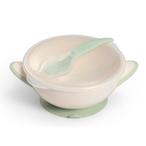 Baby Ono detská mištička s lyžičkou, krémovo-zelená