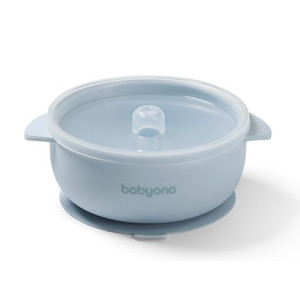 Baby Ono silikónová miska s prísavkou a krytom, modrá