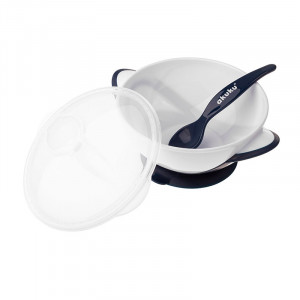 Akuku detská mištička s lyžičkou, bielo-modrá