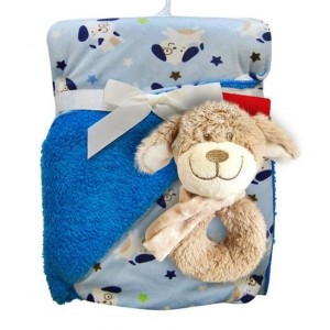 Obojstranná deka Bobo Baby s hrkálkou, modrá